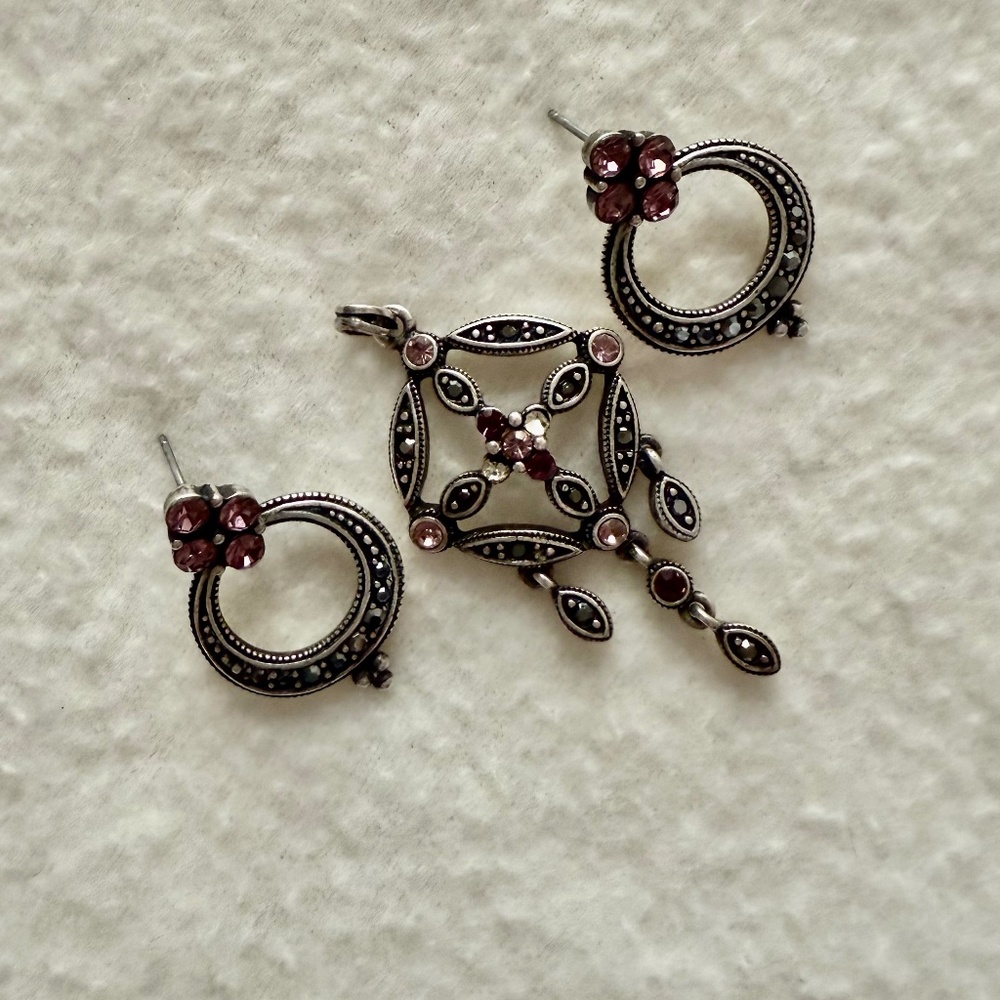 Costume Jewelry Set with Pink Stone, NOS